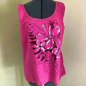 BASIC EDITIONS Pink Hibiscus Cotton Tank top Women XL